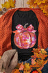 Black Bow Pumpkin Graphic Crewneck Thanksgiving T Shirt